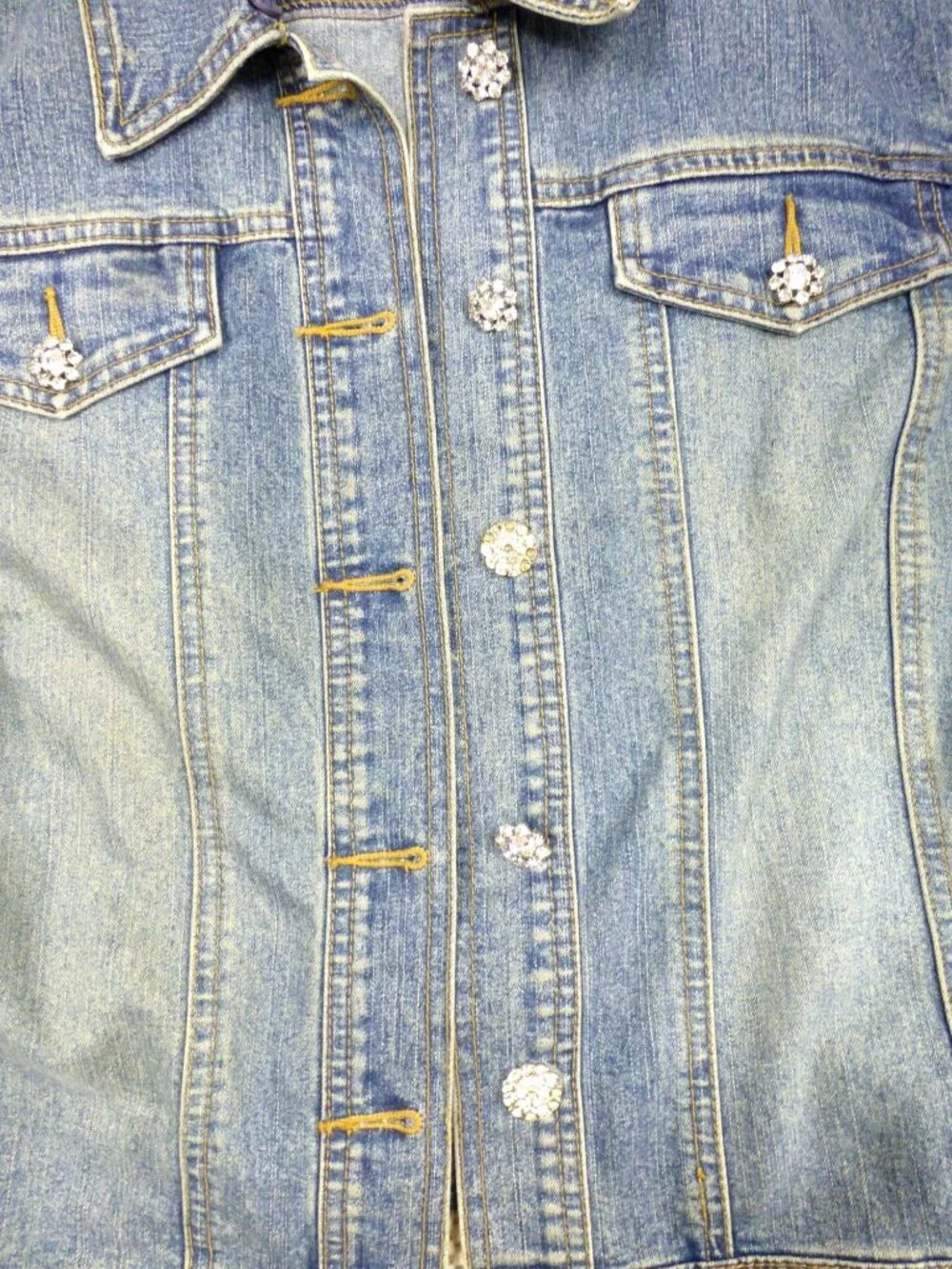 INC Womens Blue Denim Jacket With Rhinestone Buttons Double Pockets - Picture 3 of 13